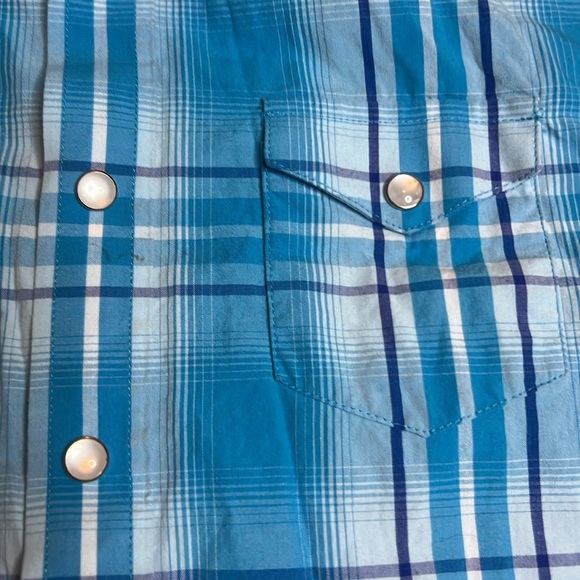 Kids Panhandle Western Blue Plaid Pearl Snap Shirt size S/6 - Picture 4 of 6